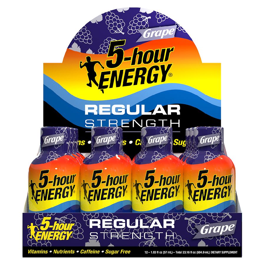 5 Hour Energy Regular Strength Shots GRAPE - 12 Bottles